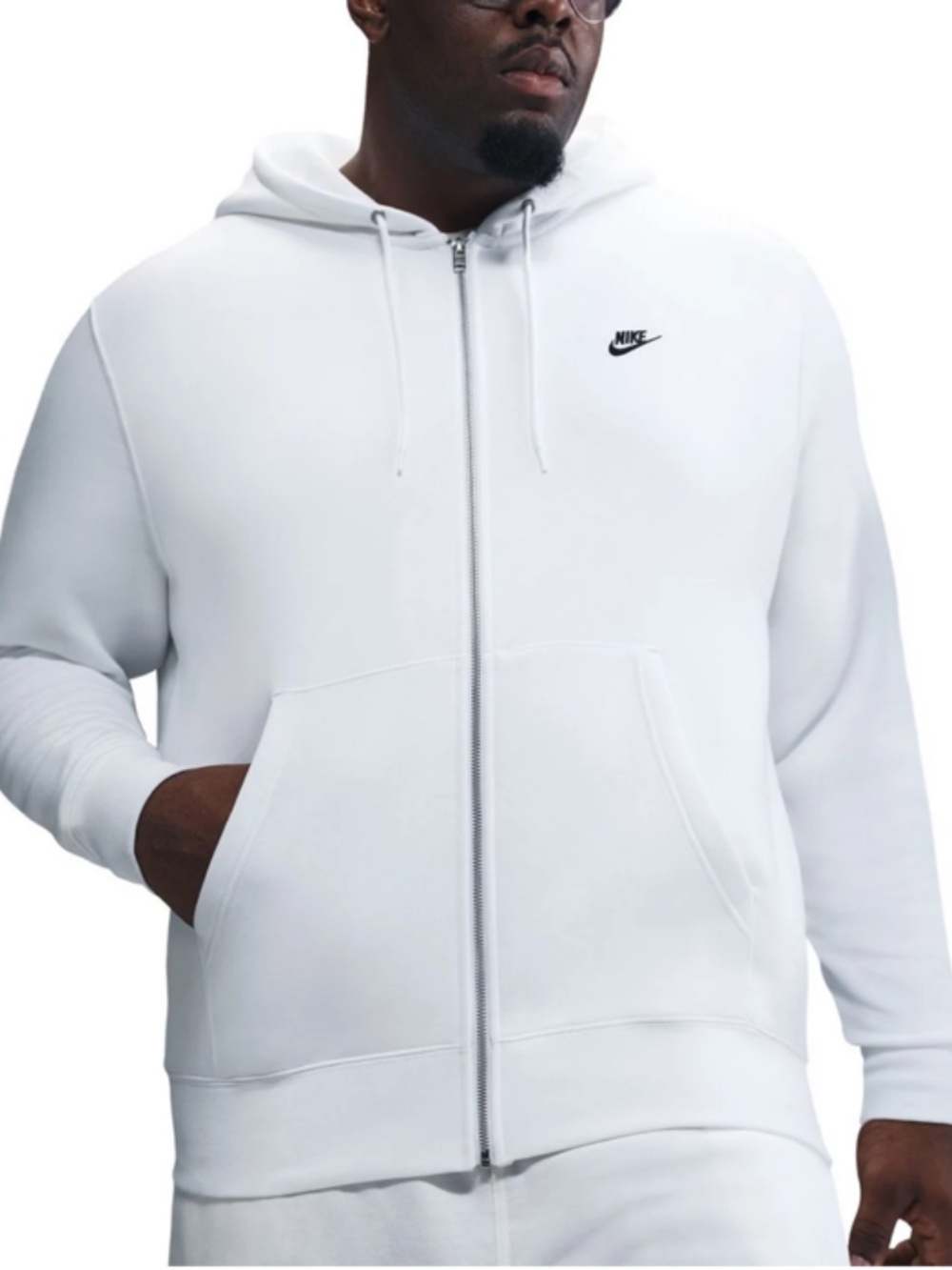 NWT Men's Nike Club Full-Zip Fleece Hoodie White/black Size Small